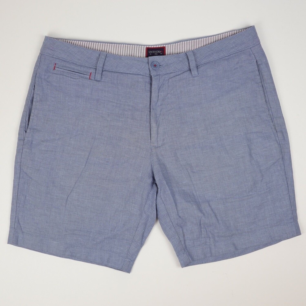 Untuckit Chino Shorts Casual Pockets Blue Linen Cotton Mens Listed Size 34 x 8